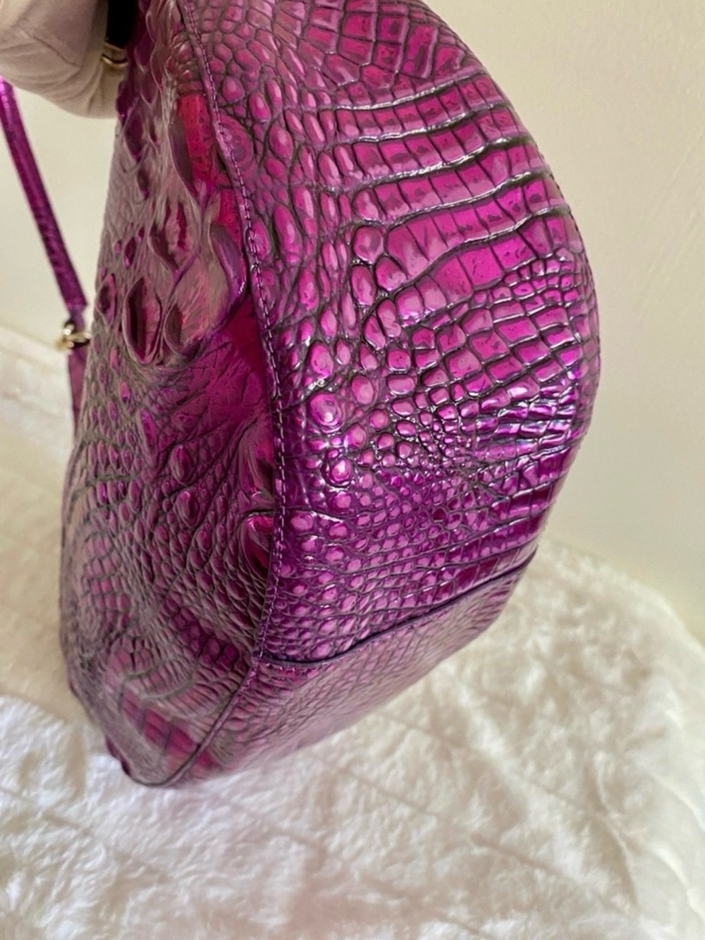 Brahmin Metallic Becka Purple Potion Croc-Embossed Melbourne Shoulder Hobo - Picture 5 of 12